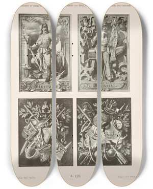 Triptych art skateboard deck of Albert Ilg Allegorien Und Embleme Vol Ii Pl137 by Albert Ilg (1847-1896)