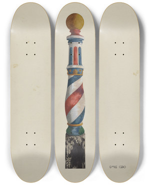 Triptych art skateboard deck of Emile Cero Barber Pole by Emile Cero
