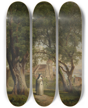 Triptych art skateboard deck of Anton Hansch Nonne by Anton Hansch (1813-1876)