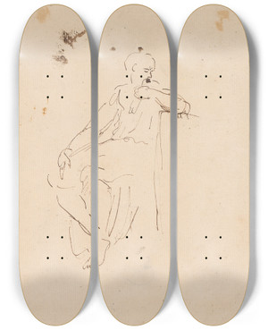 Triptych art skateboard deck of Sir Joshua Reynolds Seated Man_3 by Sir Joshua Reynolds (1723-1792)