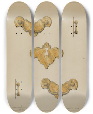 Triptych art skateboard deck of Janet Riza Drawer Pulls by Janet Riza (20-)