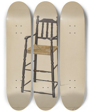 Triptych art skateboard deck of Nicholas Gorid High Chair by Nicholas Gorid (20-)