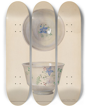 Triptych art skateboard deck of J Howard Iams Tea Cup by J Howard Iams (20-)