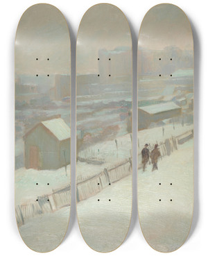 Triptych art skateboard deck of Charles Marie Dulac La Neige Montmartre by Charles Marie Dulac (1865-1898)