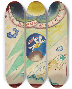 Triptych art skateboard deck of Wassily Kandinsky Design For The Cover Of The Almanac The Blue Rider Iii by Wassily Kandinsky (1866-1944)