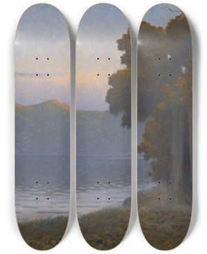 Triptych art skateboard deck of Alphonse Osbert Le Soir Sur Ltang by Alphonse Osbert (1857-1939)