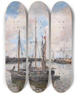 Triptych art skateboard deck of Eugne Boudin Lentre Du Port De Trouville by Eugene Boudin (1824-1898)