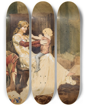 Triptych art skateboard deck of Albert Edelfelt Queen Blanka Study by Albert Edelfelt (1854-1905)
