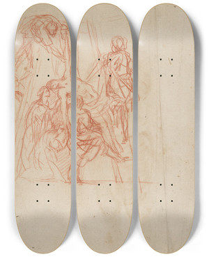Triptych art skateboard deck of Cornelis Schut Study Of The Descent From The Cross by Cornelis Schut (1597-1655)
