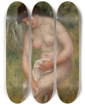 Triptych art skateboard deck of Pierreauguste Renoir Bather Drying Herself Baigneuse Sessuyant by Pierre-Auguste Renoir (1841-1919)