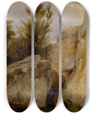 Triptych art skateboard deck of Richard Parkes Bonington In The Forest Of Fontainebleau by Richard Parkes Bonington (1802-1828)