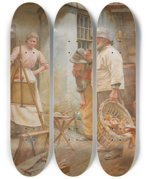Triptych art skateboard deck of Walter Langley Local Critics by Walter Langley (1852-1922)