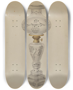 Triptych art skateboard deck of Charles Caseau Lamp With Shade by Charles Caseau (1880)
