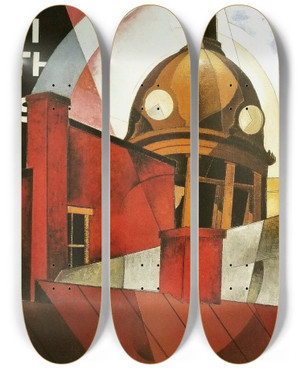 Triptych art skateboard deck of Charles Demuth Welcome To Our City by Charles Demuth (1883-1935)