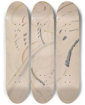 Triptych art skateboard deck of Jules Schmalzigaug Rooster by Jules Schmalzigaug (1882-1917)