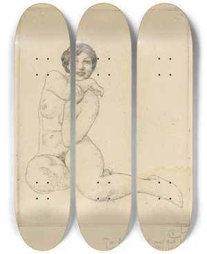 Triptych art skateboard deck of Carl Larsson Sitting Model by Carl Larsson (1853-1919)
