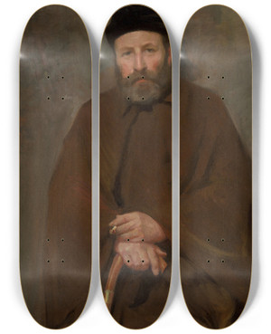 Triptych art skateboard deck of Robert William Vonnoh Portrait Of Arthur Joseph Heseltine by Robert William Vonnoh (1858-1933)