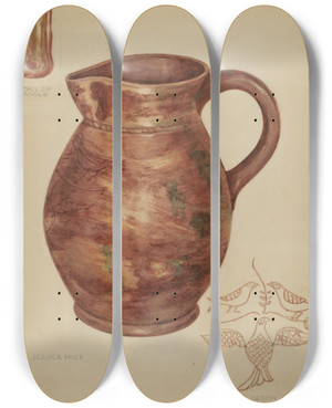 Triptych art skateboard deck of Jessica Price Red Earthenware Pitcher by Jessica Price