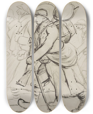 Triptych art skateboard deck of Georges Goursat Sem Poilu De Profil by Georges Goursat (Sem) (1863-1934)