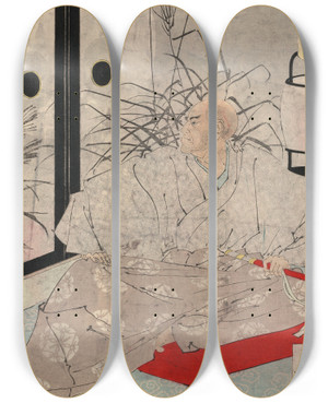 Triptych art skateboard deck of Tsukioka Yoshitoshi Taira No Kiyomori_2 by Tsukioka Yoshitoshi (1839-1892)