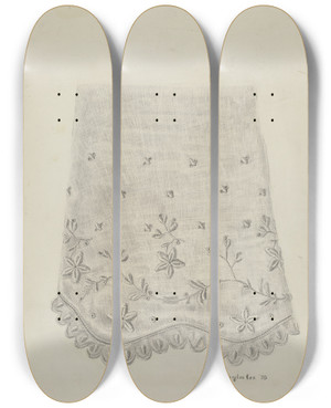 Triptych art skateboard deck of Douglas Cox Embroidered Undersleeve by Douglas Cox