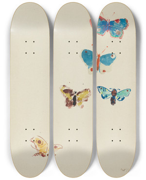 Triptych art skateboard deck of Odilon Redon Five Butterflies by Odilon Redon (1840-1916)