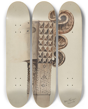 Triptych art skateboard deck of Grace Thomas Harp by Grace Thomas