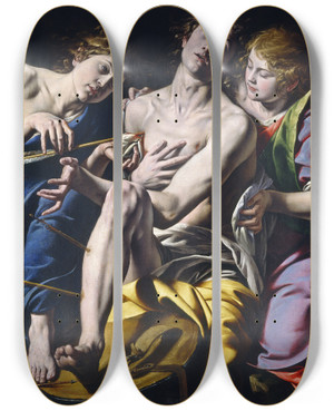 Triptych art skateboard deck of Tanzio Da Varallo Saint Sebastian by Tanzio da Varallo (1575-1635)