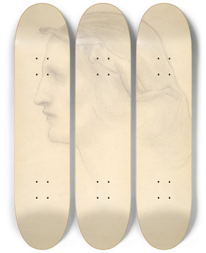 Triptych art skateboard deck of Kahlil Gibran Profile And Superimposedfigure by Kahlil Gibran (1883-1931)