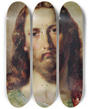 Triptych art skateboard deck of Johann Till The Younger Christuskopf by Johann Till the younger (1827-1894)
