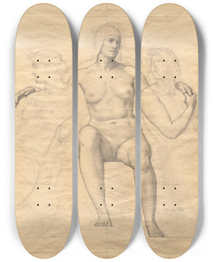Triptych art skateboard deck of Kenyon Cox Allegorical Female Figures by Kenyon Cox (1856-1919)
