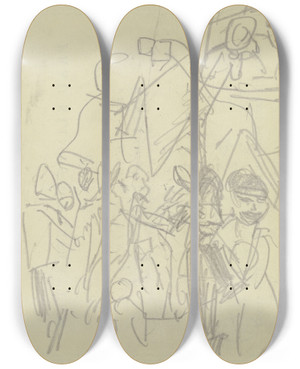 Triptych art skateboard deck of Max Beckmann Dancing Couples by Max Beckmann (1884-1950)