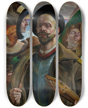 Triptych art skateboard deck of Jacek Malczewski On One String Selfportrait by Jacek Malczewski (1854-1929)