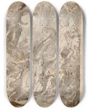 Triptych art skateboard deck of Franz Xaver Wagenschn Martyrium Des Heiligen Judas Thaddus by Franz Xaver Wagenschon (1726-1790)