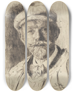 Triptych art skateboard deck of Peder Severin Kryer Selvportrt_2 by Peder Severin Kroyer (1851-1909)