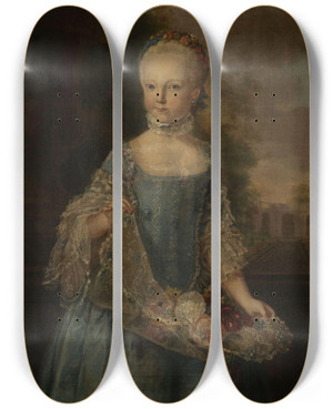 Triptych art skateboard deck of Tethart Philipp Christian Haag Portrait Of Adriana Petronella Van Nassauwoudenberg 17571789 by Tethart Philip Christian Haag