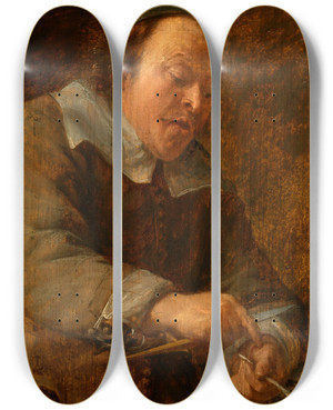 Triptych art skateboard deck of Gonzales Coques Touch by Gonzales Coques (1614-1684)