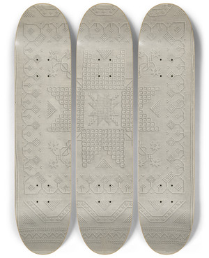 Triptych art skateboard deck of Dorothy Dwin Runner by Dorothy Dwin