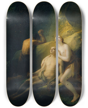 Triptych art skateboard deck of Heinrich Friedrich Fger Adam And Eve Mourn The Dead Abel by Heinrich Friedrich Fger (1751-1818)