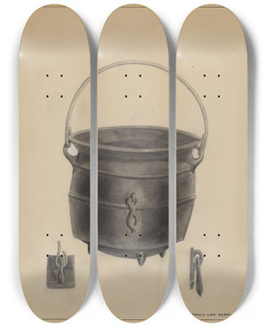 Triptych art skateboard deck of Francis Law Durand Soup Pot by Francis Law Durand (1935)