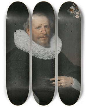 Triptych art skateboard deck of Jan Van Ravesteyn Karl Van Cracow Dutch Minister In Elsinore by Jan van Ravesteyn