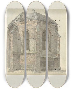 Triptych art skateboard deck of Gerrit Hulseboom Oude Kerk Van Vaassen_2 by Gerrit Hulseboom (1784-1863)