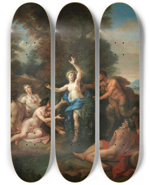 Triptych art skateboard deck of Louis De Boullogne The Younger Pan And Syrinx by Louis de Boullogne the Younger (1654-1733)