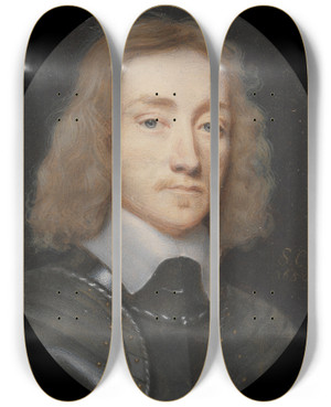 Triptych art skateboard deck of Samuel Cooper Portrait Of A Man In Armor by Samuel Cooper