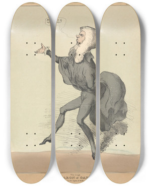 Triptych art skateboard deck of John Doyle This Is Not The Baron Of Oakland In The Opera Of The Haunted Tower by John Doyle (1939)