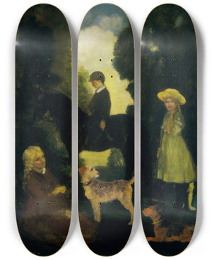 Triptych art skateboard deck of Arthur Bowen Davies Children Dogs And Pony by Arthur Bowen Davies (1862-1928)