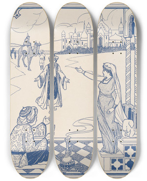 Triptych art skateboard deck of Leopold Flood Brightwits Prince Of Mogadore Pl 02 by Leopold Flood