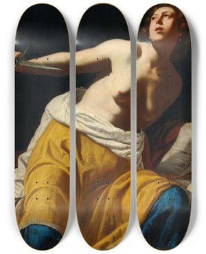 Triptych art skateboard deck of Artemisia Gentileschi Lucretia_1 by Artemisia Gentileschi (1593-1654)