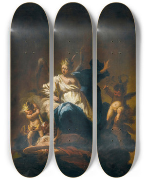 Triptych art skateboard deck of Francesco Conti The Victory Of Virtue Over Vice by Francesco Conti (1681-1760)