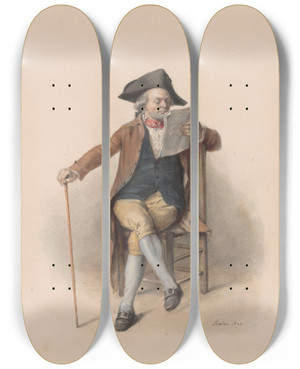 Triptych art skateboard deck of Jeanbaptiste Madou Lezende Man by Jean-Baptiste Madou (1796-1877)